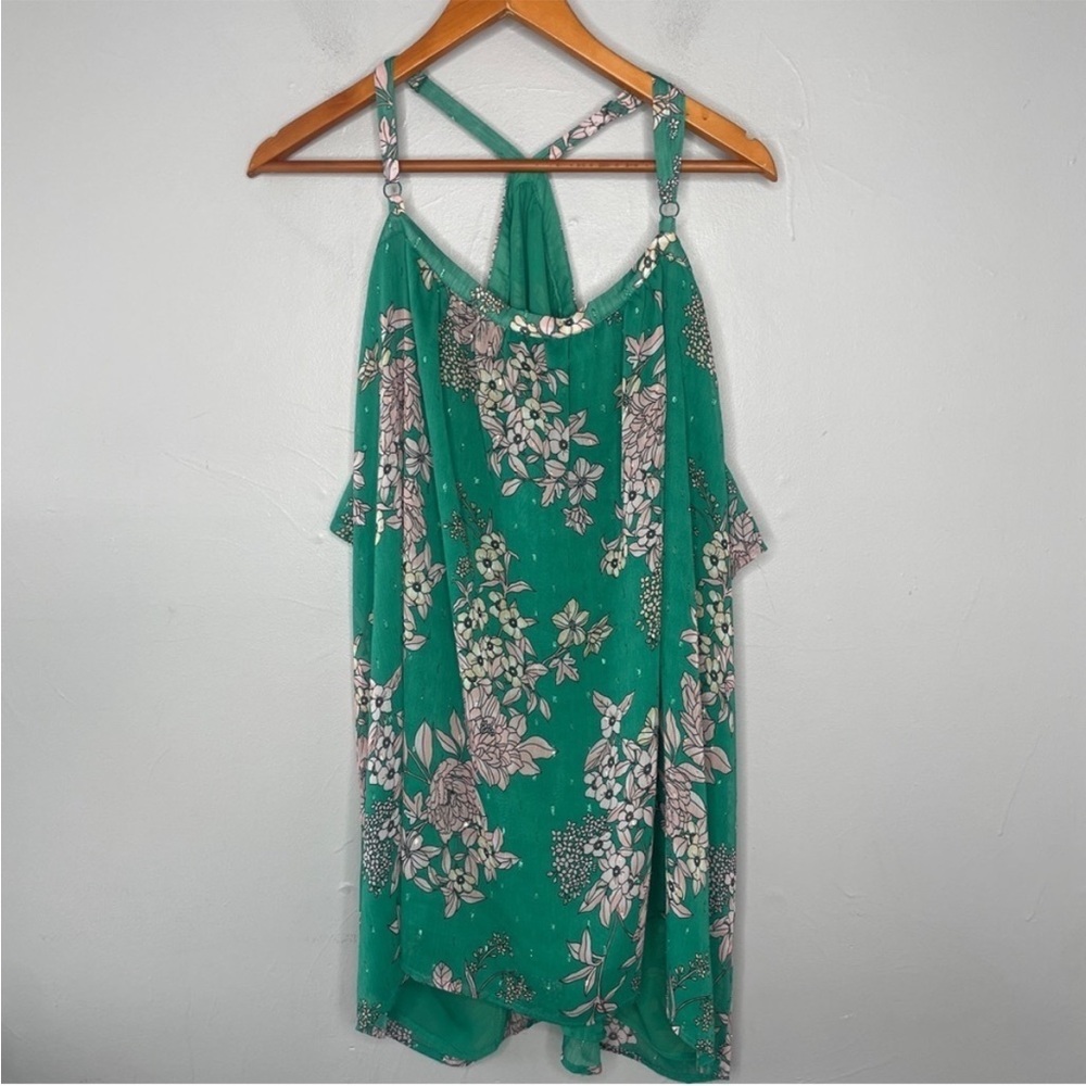 TORRID Crinkle Chiffon Floral Green Cold Shoulder Halter Top Size 5X - Picture 6 of 8